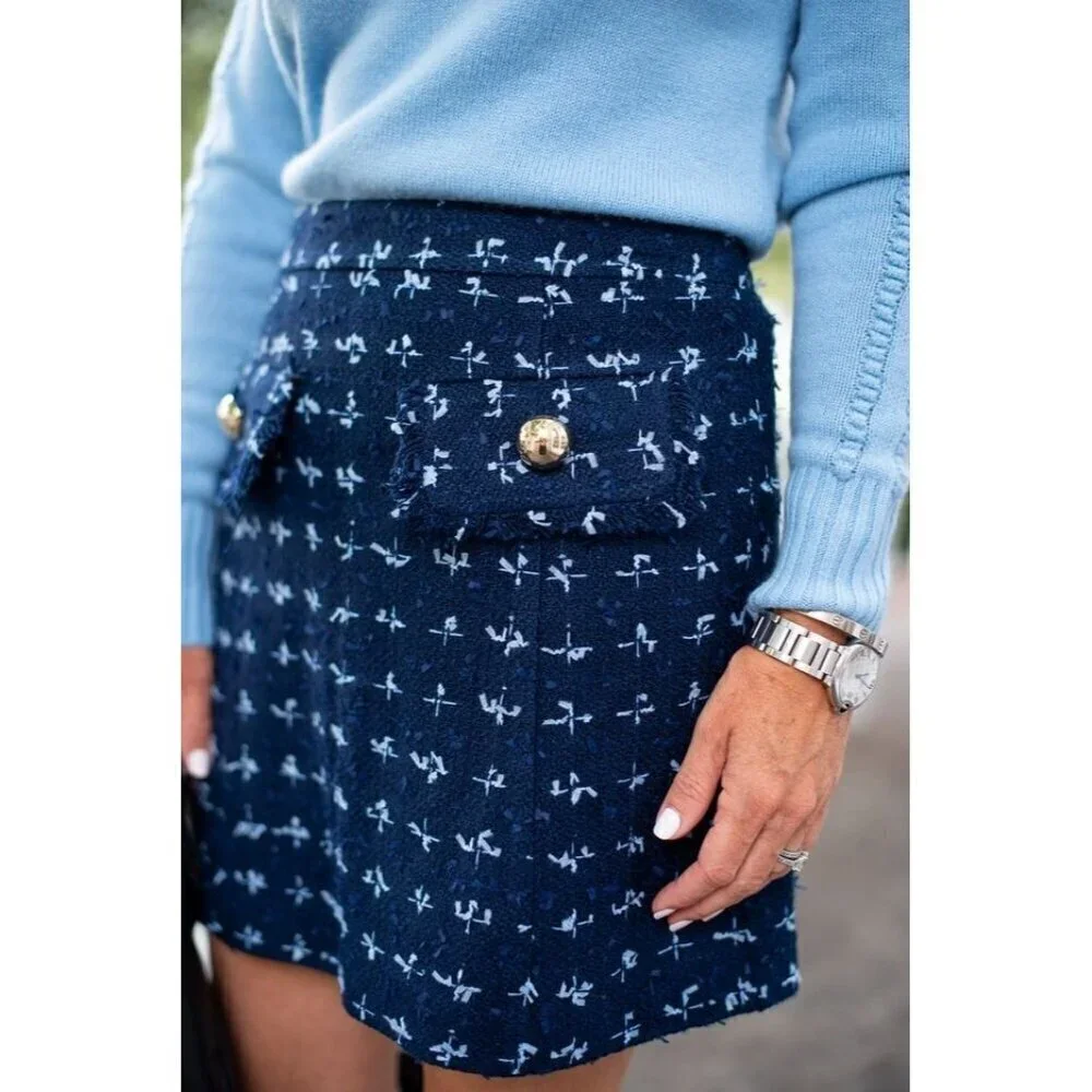 STS Sail To Sable Size‎ 8 Tweed Mini Skirt Navy Academia Clueless Preppy